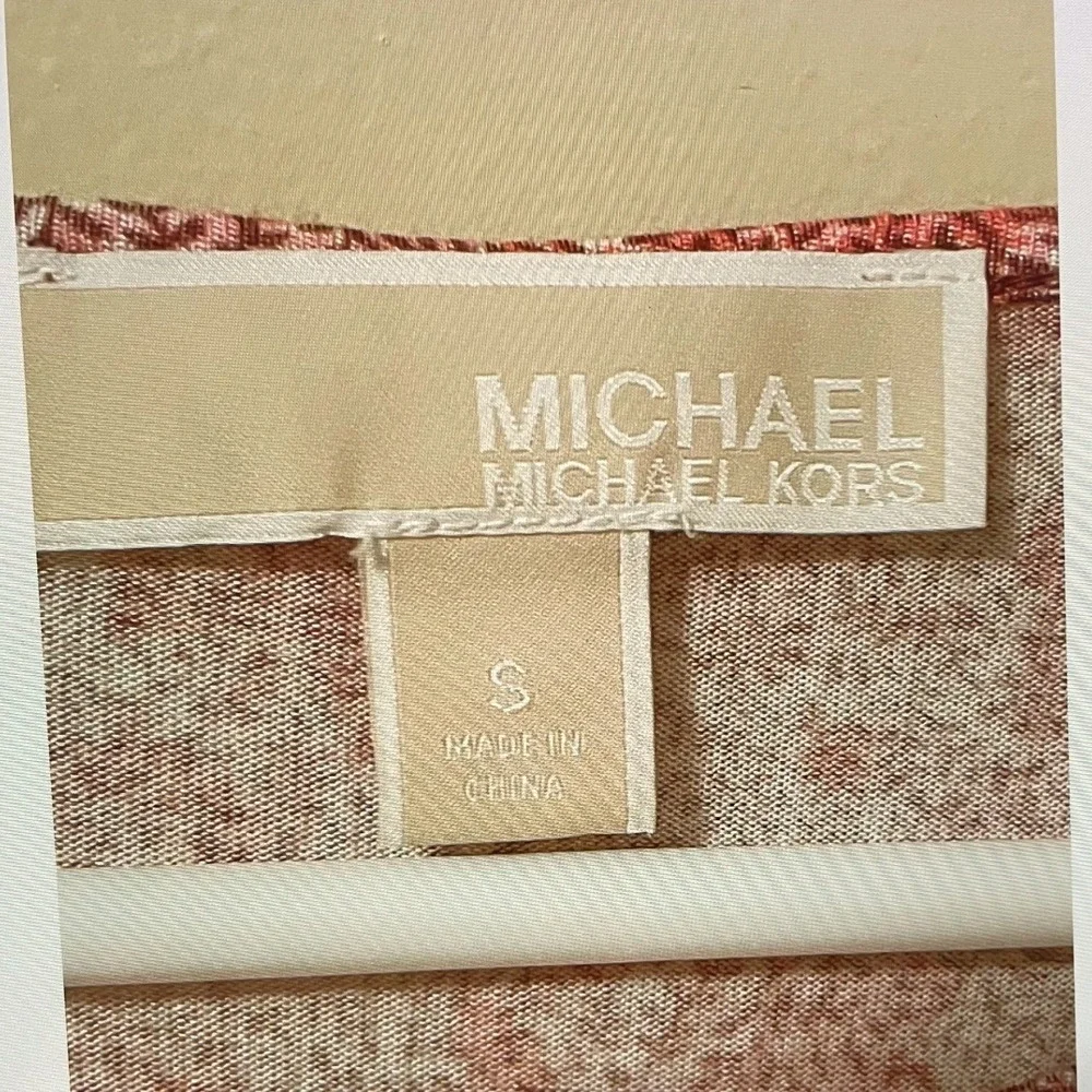 Michael Kors‎ Womens Red Floral Keyhole 3/4 Sleeve Bubble Hem Blouse Top Small